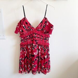 Self Portrait Red Floral Cold Shoulder Mini Dress Black Size 8